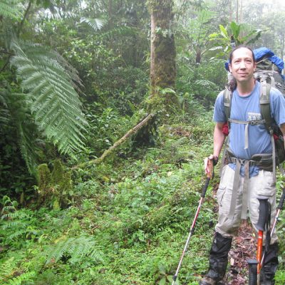 Philip Tanimoto (Director, Conservation Imaging) on trail in Cerro El Amay cloud forest